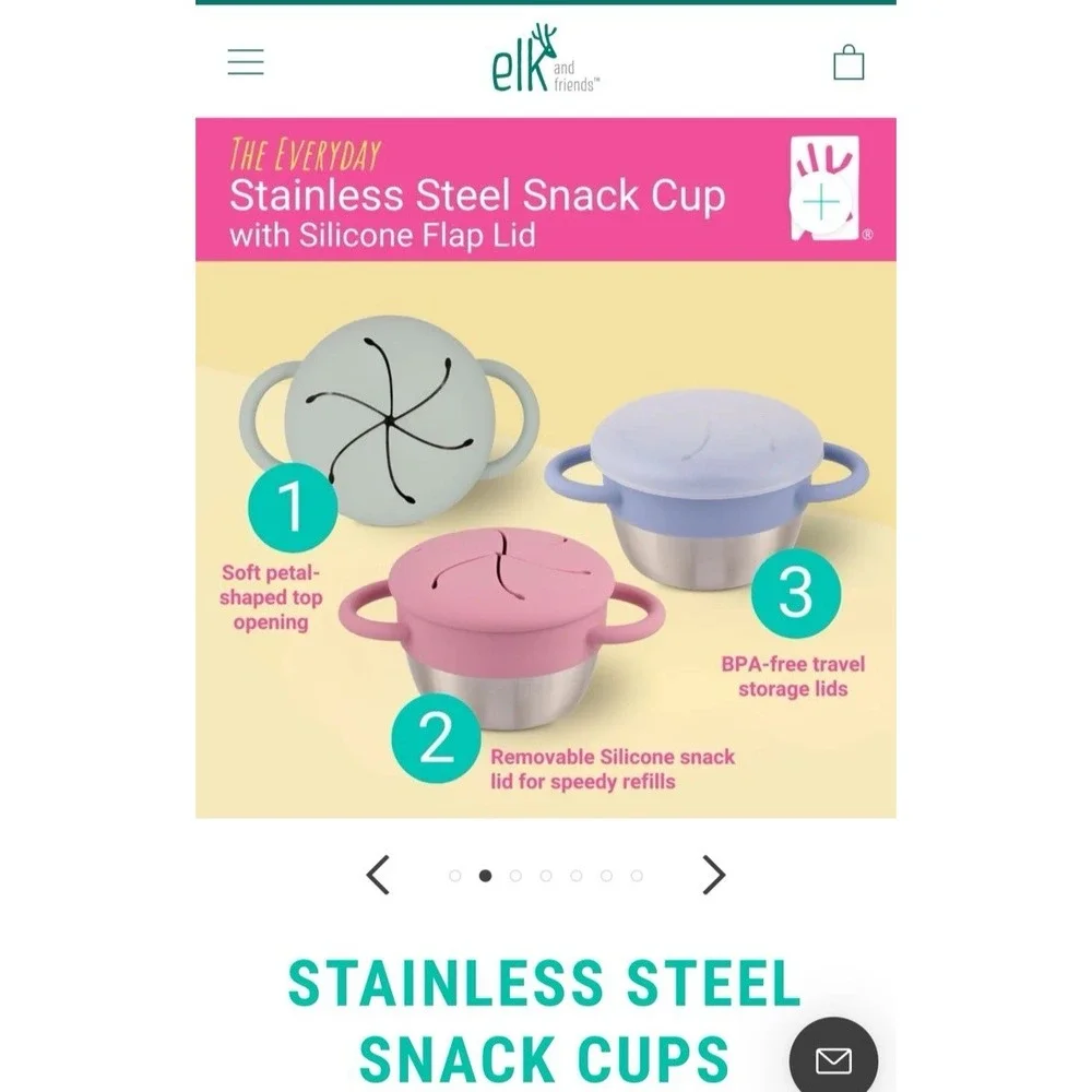 Set of 2 Elk and‎ friends baby/toddler/kids snack cups blush/sage